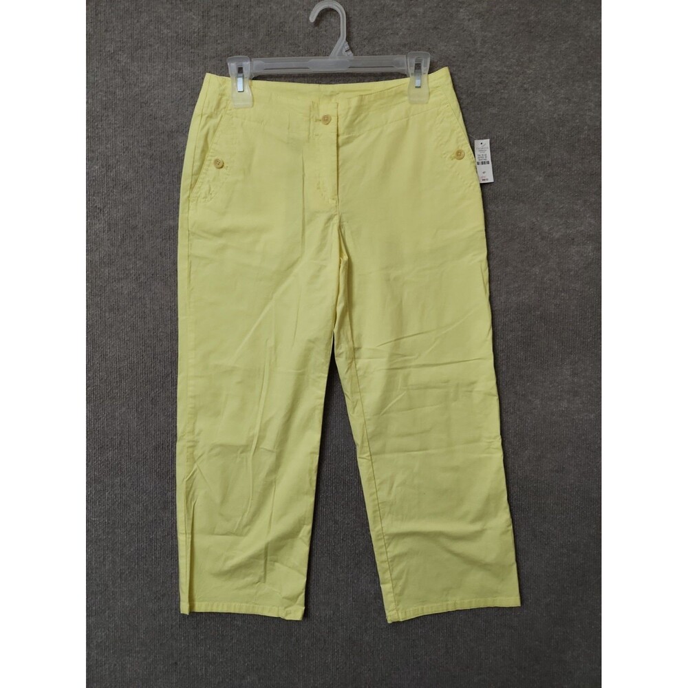 Talbots Perfect Crop Pants Womens 4 Petite Yellow Straight Leg Stretch NEW